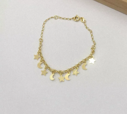 Pulseira estrela e lua - Dourada