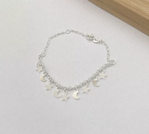 Pulseira estrela e lua - prata
